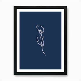 Line Art Flower 3 - Navy Art Print