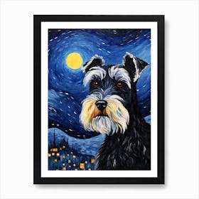 Miniature Schnauzer Starry Night Dog Portrait Art Print