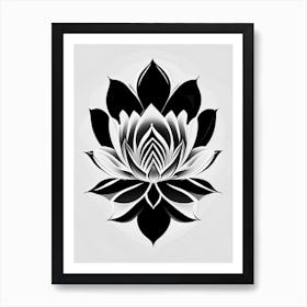 Lotus Flower Pattern Black And White Geometric 3 Art Print