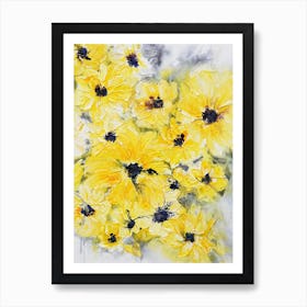 Yellow Flowers White Background Painting 2 Art Print