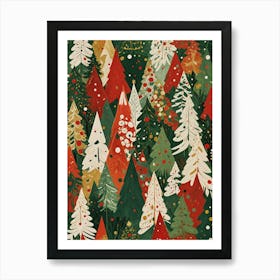 Abstract Christmas Trees in Red, Green, Cream Art Print