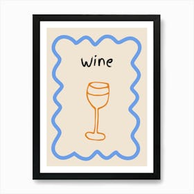 Wine Doodle Poster Blue & Orange Art Print