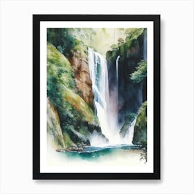 Karawau Gorge Waterfalls, New Zealand Water Colour  (2) Art Print