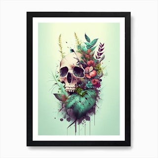 Skull With Splatter Effects 3 Botanical Art Print