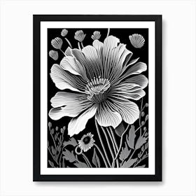 Anemone Wildflower Linocut Art Print