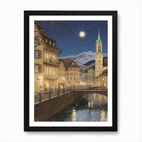 Vintage Winter Illustration Zurich Switzerland 5 Affiche