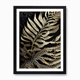 Golden Leather Fern Linocut Art Print