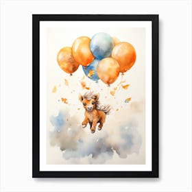 Horse Flying With Autumn Fall Pumpkins And Balloons Watercolour Nursery 4 Art Print