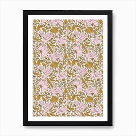 Pink And Gold Flowers Art Print