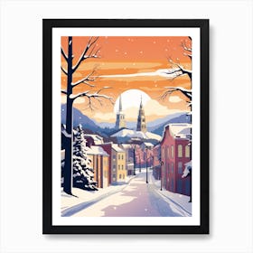 Vintage Winter Travel Illustration Oslo Norway 1 Art Print