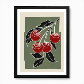 Minimalist Cherry Fruit Line Art 2 Art Print