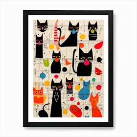 Cats On Music Sheet Art Print