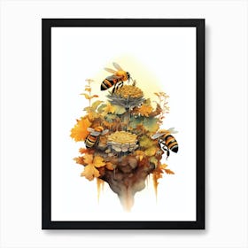 Swarm Bee Beehive Watercolour Illustration 3 Art Print