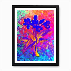 Crinum Giganteum Botanical in Acid Neon Pink Green and Blue Art Print