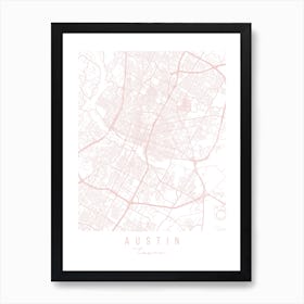 Austin Texas Light Pink Minimal Street Map Art Print