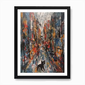 Painting Of A London With A Cat In The Style Of Abstract Expressionism, Pollock Style 4 Art Print