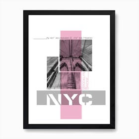Poster Art Nyc Brooklyn Bridge Details Pink Art Print