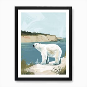 Polar Bear Standing On A Riverbank Storybook Illustration 3 Art Print
