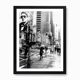 New York City Rainy Day Black And White  Art Print