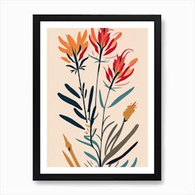 Indian Paintbrush Wildflower Modern Muted Colours Art Print