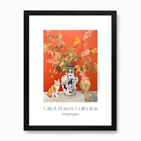 Cats & Flowers Collection Snapdragon Flower Vase And A Cat, A Painting In The Style Of Matisse 3 Art Print