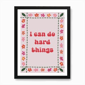 I Can Do Hard Things motivational framed quote with retro flowers Póster