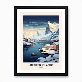 Winter Night  Travel Poster Lofoten Islands Norway 2 Art Print