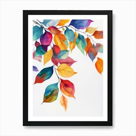 Watercolor Leaves On A Branch Art Print