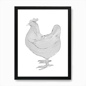 Rooster In Black And White animal lines art Art Print