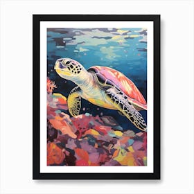 Vivid Pastel Turtle With Aquatic Plants 5 Art Print