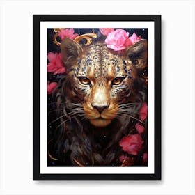 Leopard With Flowers 1 Art Print