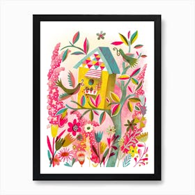 Birdhouse Pink Garden Art Print