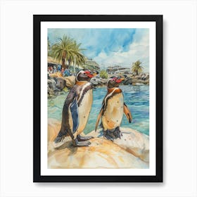 Humboldt Penguin Petermann Island Watercolour Painting 3 Art Print