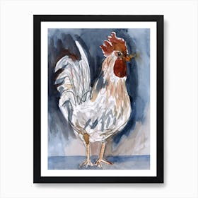 Rooster Watercolor Painting farm farmcore hand painted kitchen living room bird white beige grey payne's Art Print