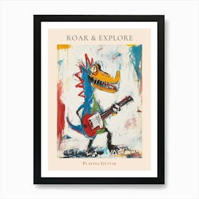 Dinosaur Playing Guitar Scribble Paint Splash 1 Poster Art Print