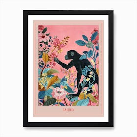 Floral Animal Painting Baboon 2 Poster Art Print