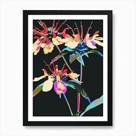 Neon Flowers On Black Bee Balm 4 Art Print