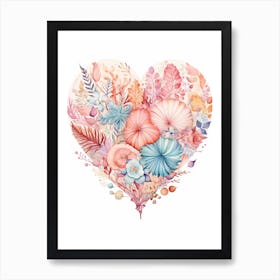 Detailed Shell Heart Illustration 1 Art Print