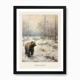 Vintage Winter Animal Painting Poster Brown Bear 2 Art Print