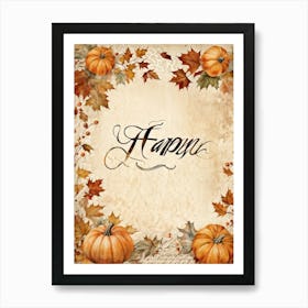 Autumn Themed Calligraphy The Text Delicately Forming The Words For Happy Thanksgiving An Homage (7) Art Print