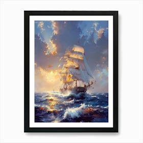 Sailing Ship At Sunset Art Print