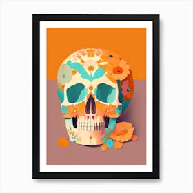Skull With Floral Patterns Orange 2 Paul Klee Art Print