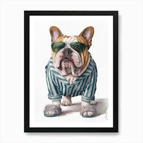 British Bulldog In Pajamas 2. Art Print