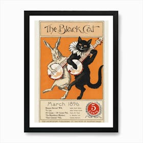 Vintage Black Cat Illustration Art Print