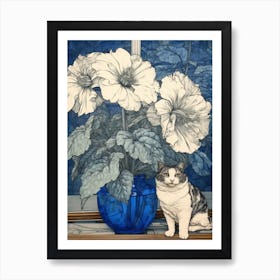 Drawing Of A Still Life Of Delphinium With A Cat 1 Art Print