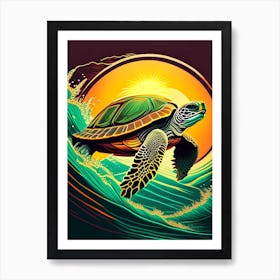 Sea Turtle In Motion, Sea Turtle Retro 1 Art Print