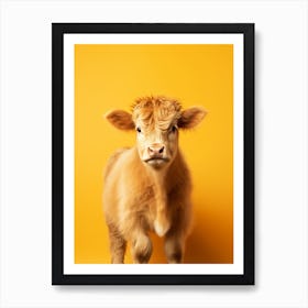 Yellow Photography Portrait Of Baby Highland Cow 1 Art Print