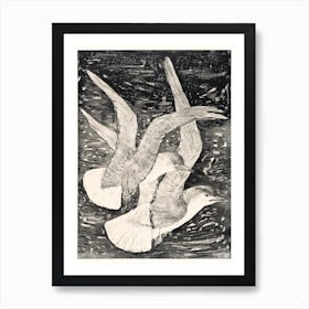 Two Flying Seagulls (1873–1917), Theo Van Hoytema Art Print