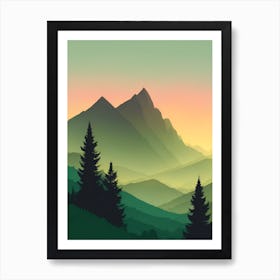 Misty Mountains Vertical Composition In Green Tone Art Print