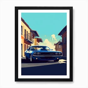 A Dodge Challenger In French Riviera Car Illustration 3 Art Print